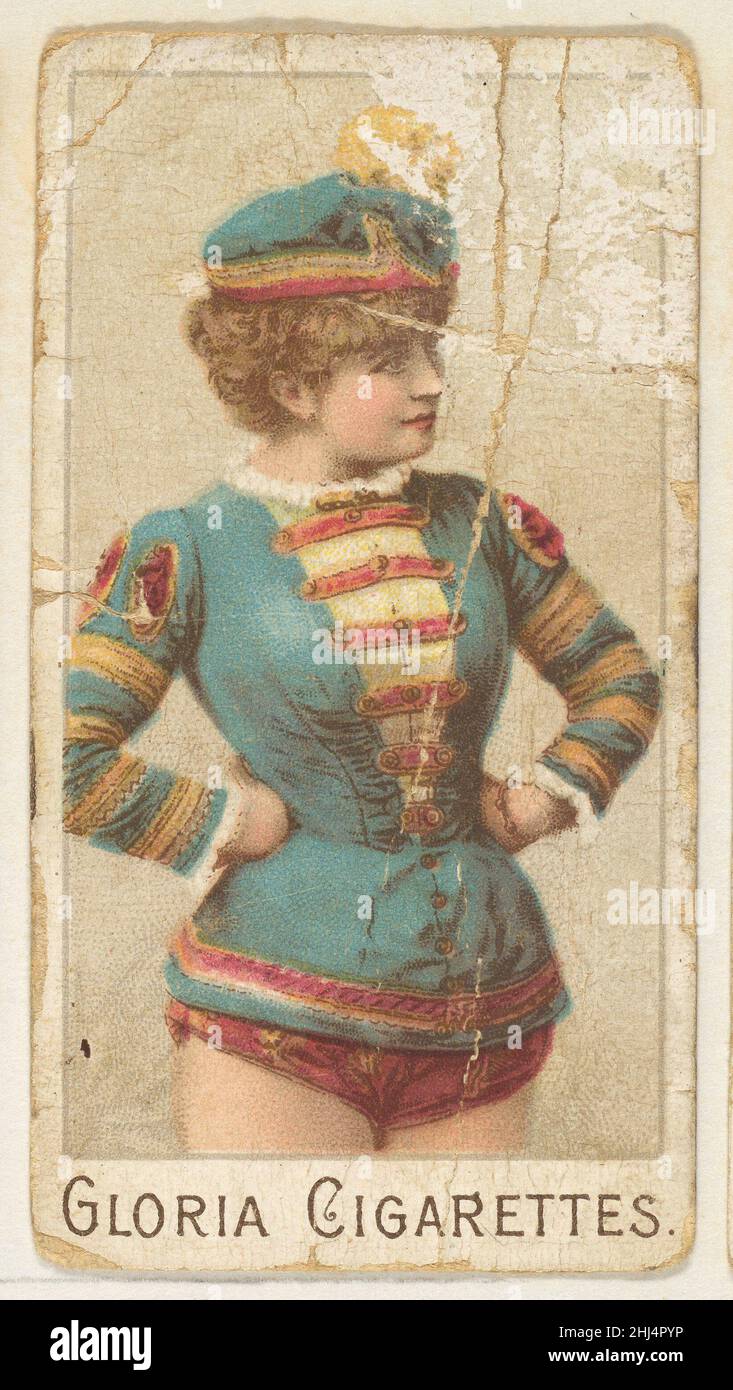 From the series 'Sports Girls' (C190), issued by the American Cigarette Company, Ltd., Montreal, to promote Gloria Cigarettes ca. 1889 Issued by the American Cigarette Company, Ltd. Insert cards from the series 'Sports Girls' (C190), issued ca. 1890 in Canada by the American Cigarette Company, Ltd., Montreal, to promote Gloria Cigarettes. The set has two variations of markings on verso and some card backs are blank. The Canadian issue (C190) is similar to the the American series 'Sports Girls' (N463). Although entitled 'Sports Girls,' the series depicts women playing sports as well as chorus g Stock Photo