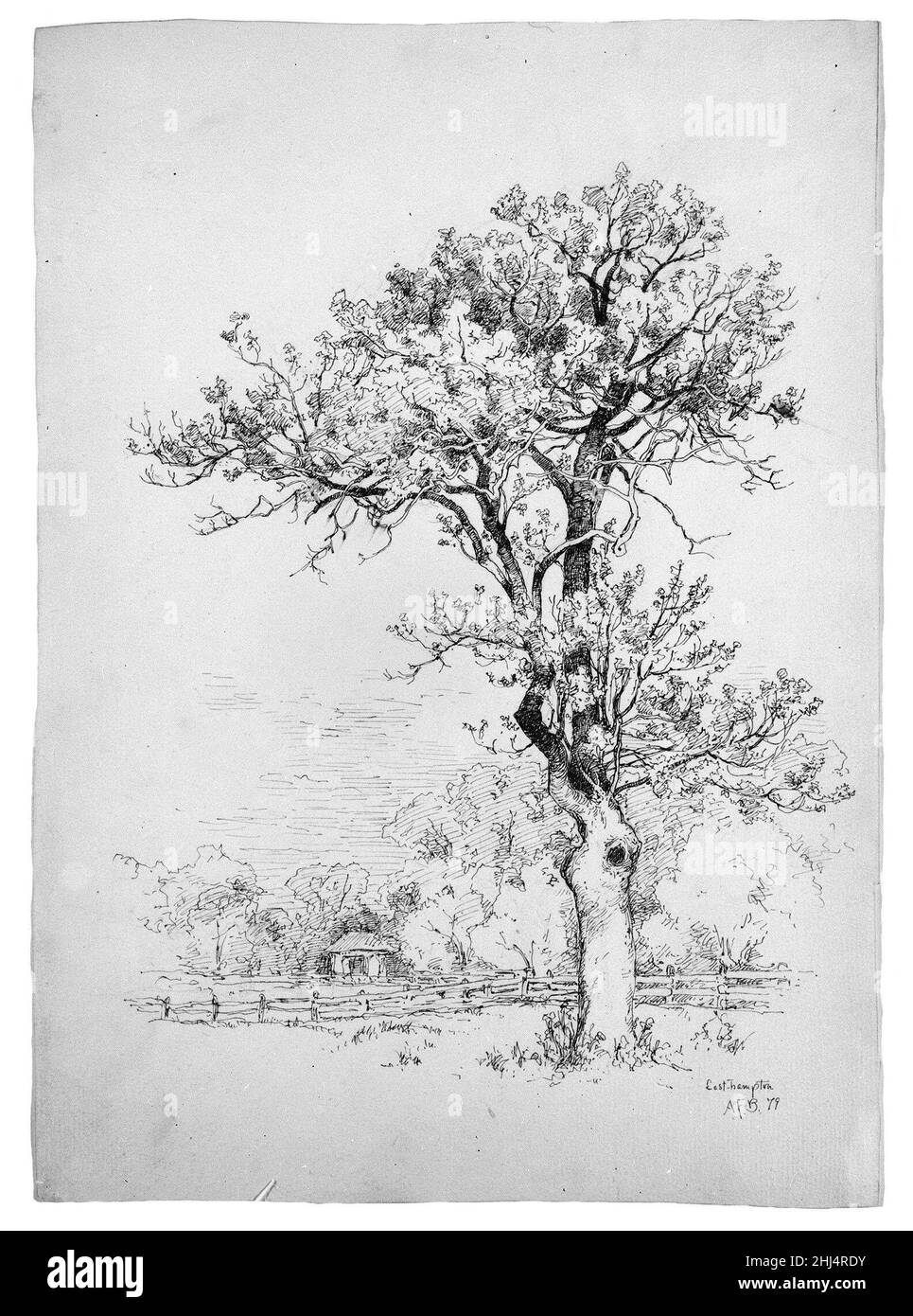 East Hampton, Long Island 1879 Andrew Fisher Bunner. East Hampton, Long Island. Andrew Fisher Bunner (1841–1897). American. 1879. Black ink and graphite traces on off-white wove paper Stock Photo