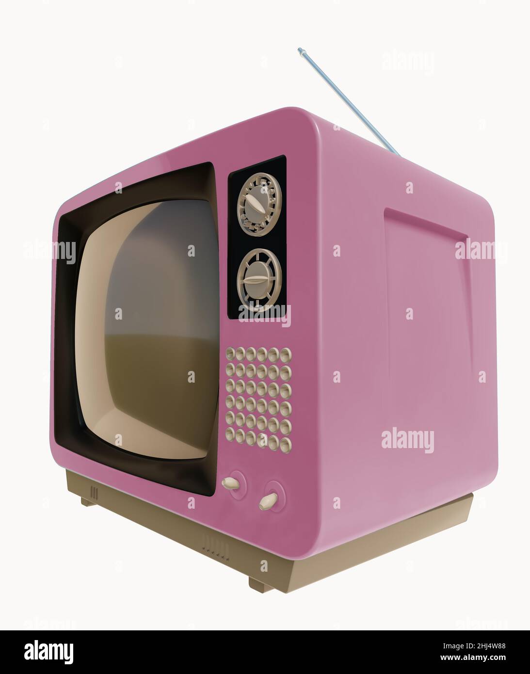 Television old vintage analog pink view isolated white background ...