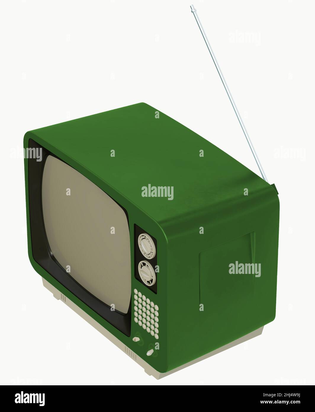 Television old vintage analogical green view isolated white background antenna illustration 3d image Stock Photo