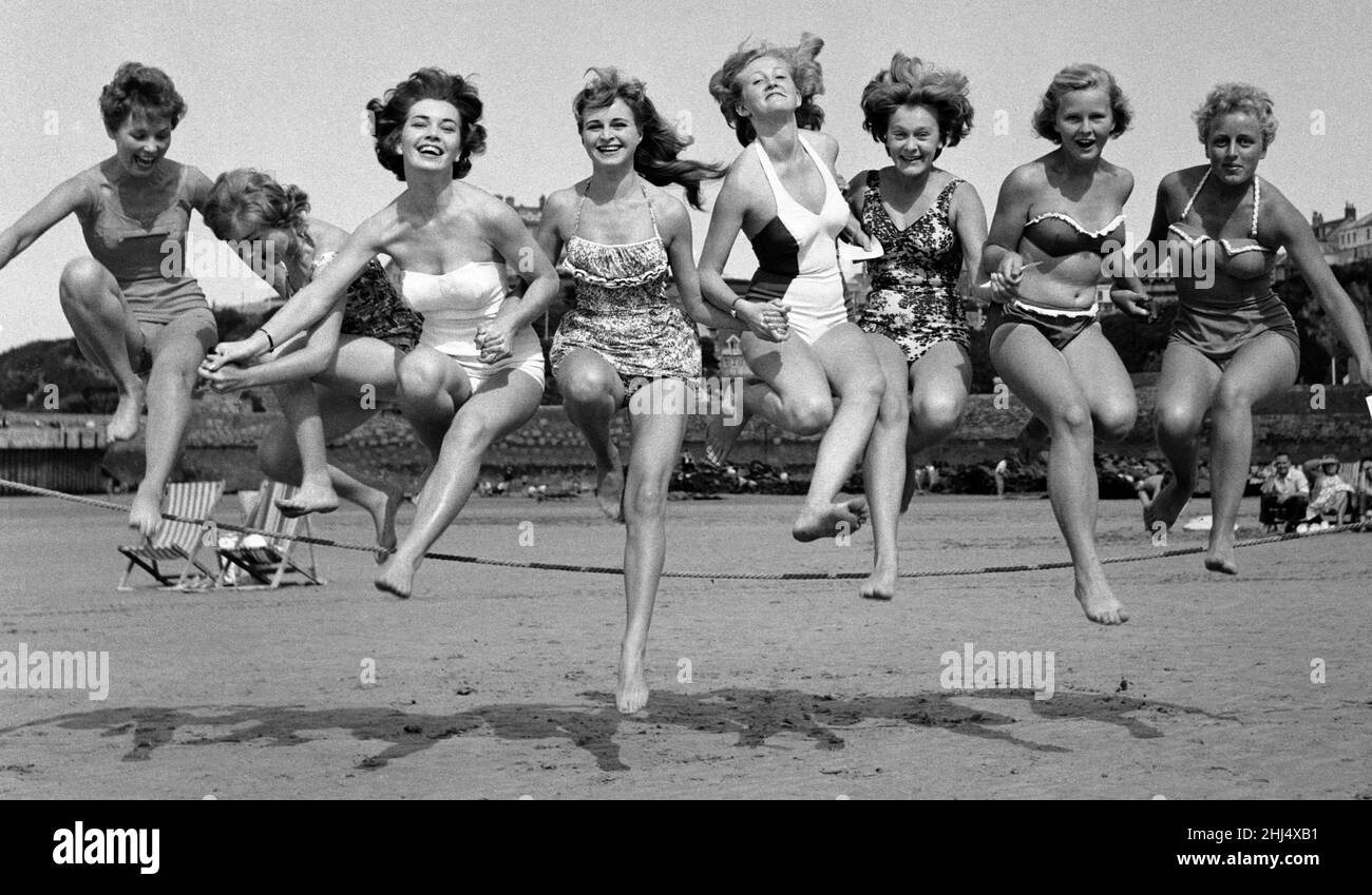 Monroe competition at Newquay.Women taking part in a marilyn monroe look alike contest. September 1959 Stock Photo
