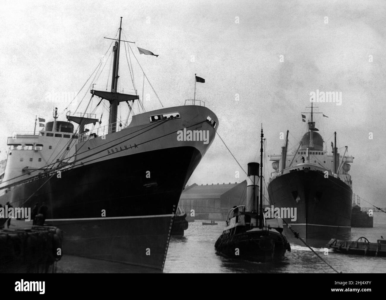 The Scene in the Sandon Basin, Liverpool today as the Andania, the first of two new fast cargo
