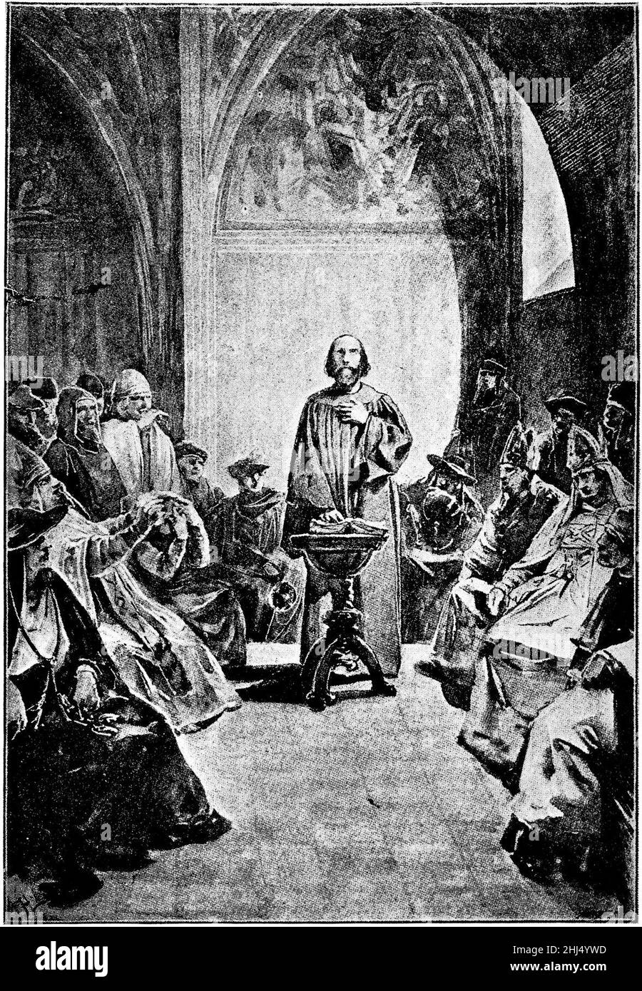 Story of Bohemia, John Hus before the Council of Constance. Stock Photo