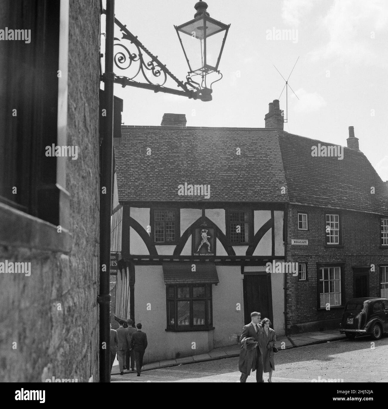 The Harlequin, a late medieval timber framed house in Michaelgate, Lincoln, Lincolnshire, East Midlands. 27th April 1961. Stock Photo