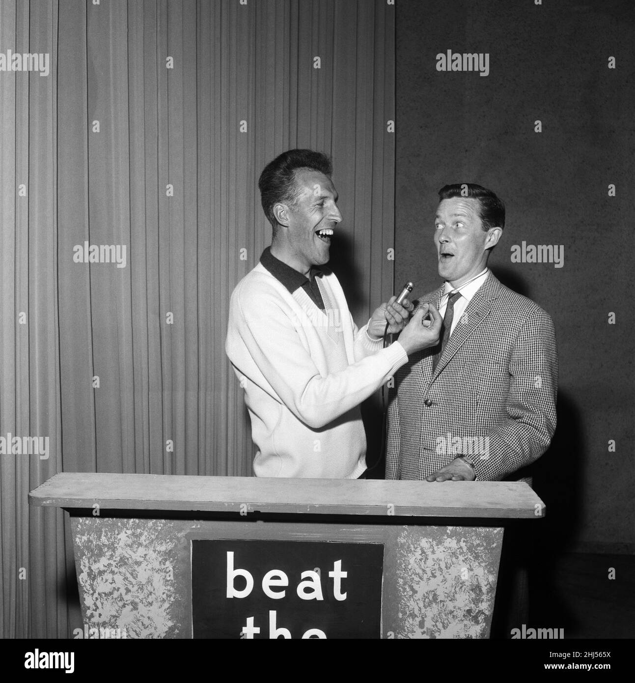 The new compere of the Sunday Night at the London Palladium show, Don Arrol, rehearsing with Bruce Forsyth who is leaving as compere after two years. 11th September 1960. Stock Photo