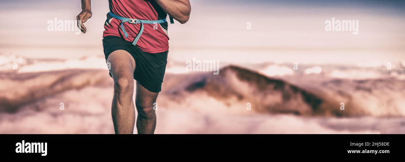 Trail run runner man athlete training on difficult path climbing up  mountain top reaching summit. Endurance sport active lifesytle banner  panorama Stock Photo - Alamy