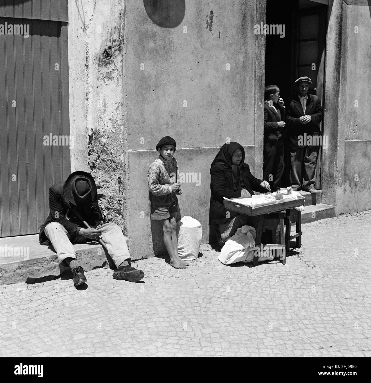 Street scene in Torre Vedras, Portugal. 9th June 1959. Stock Photo