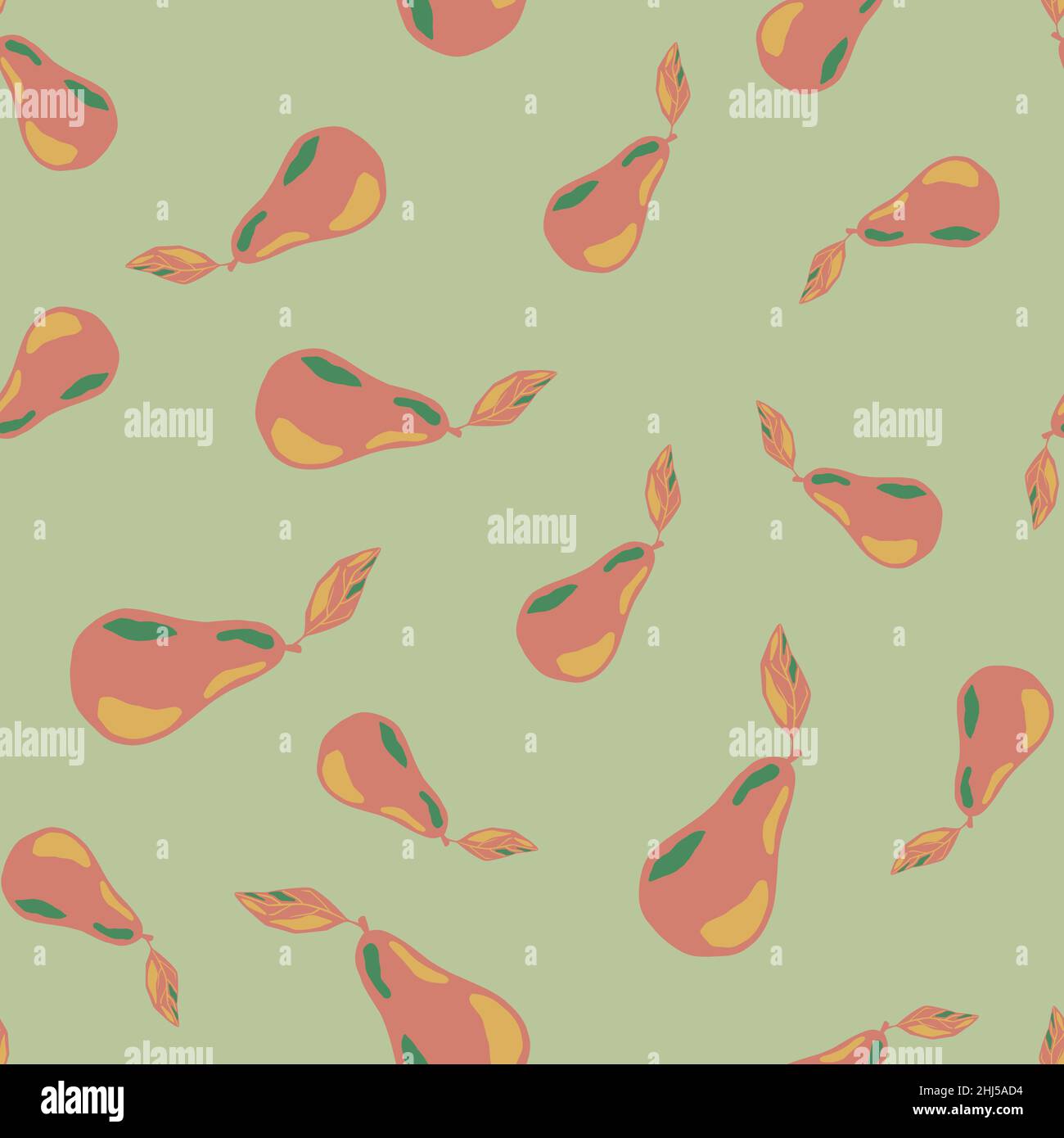 Random seamless pattern with orange pale pear ornament. Light green ...