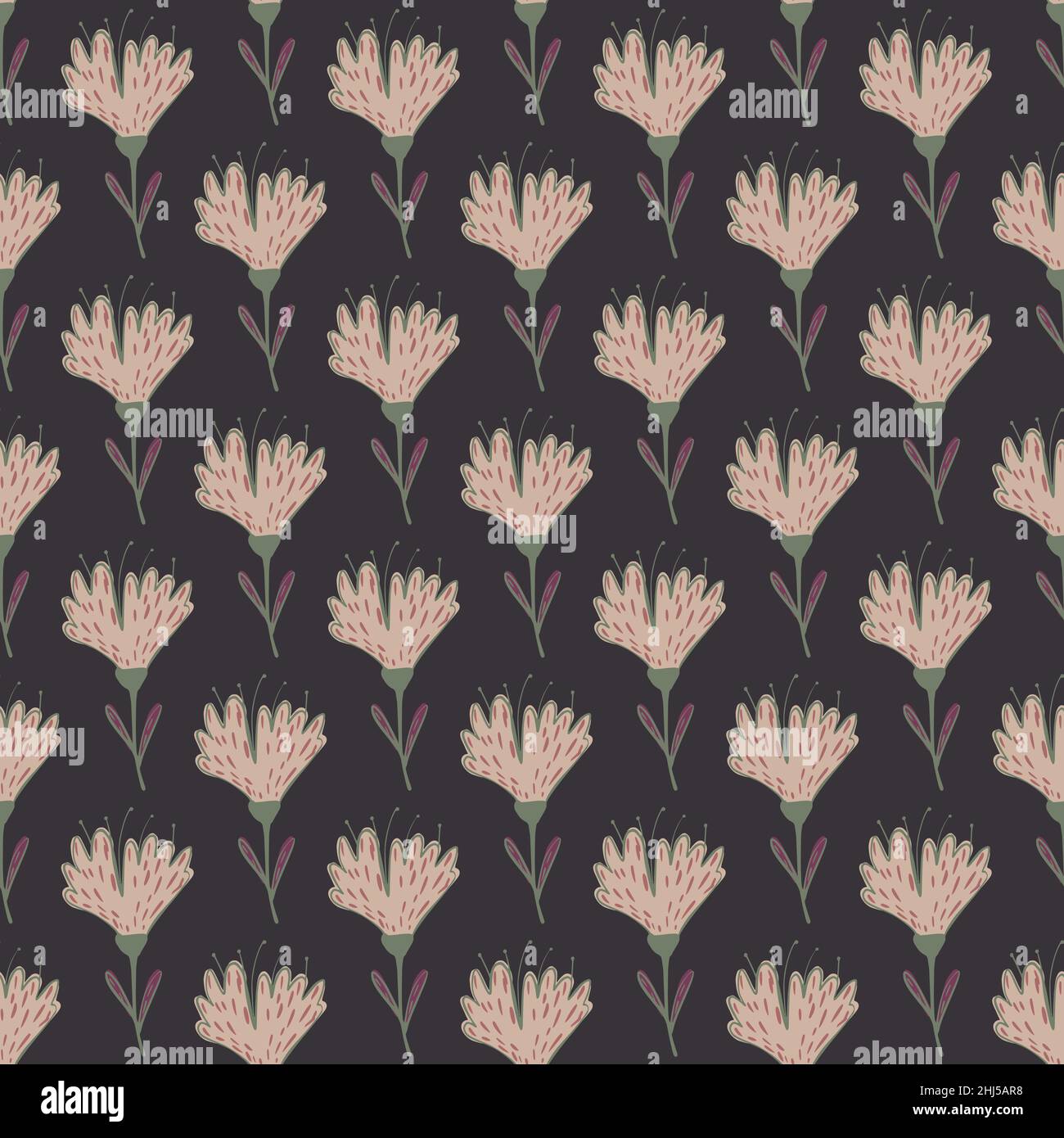 Dark botanic seamless pattern with pale flowers elements. Brown ...