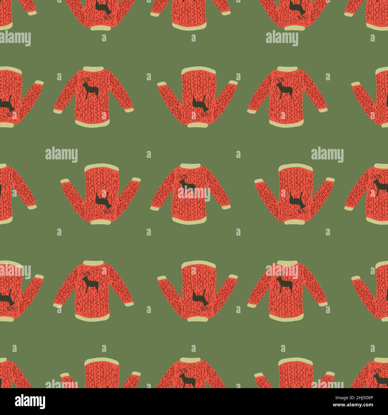 Holiday xmas red sweater doodle seamless pattern in hand drawn style ...
