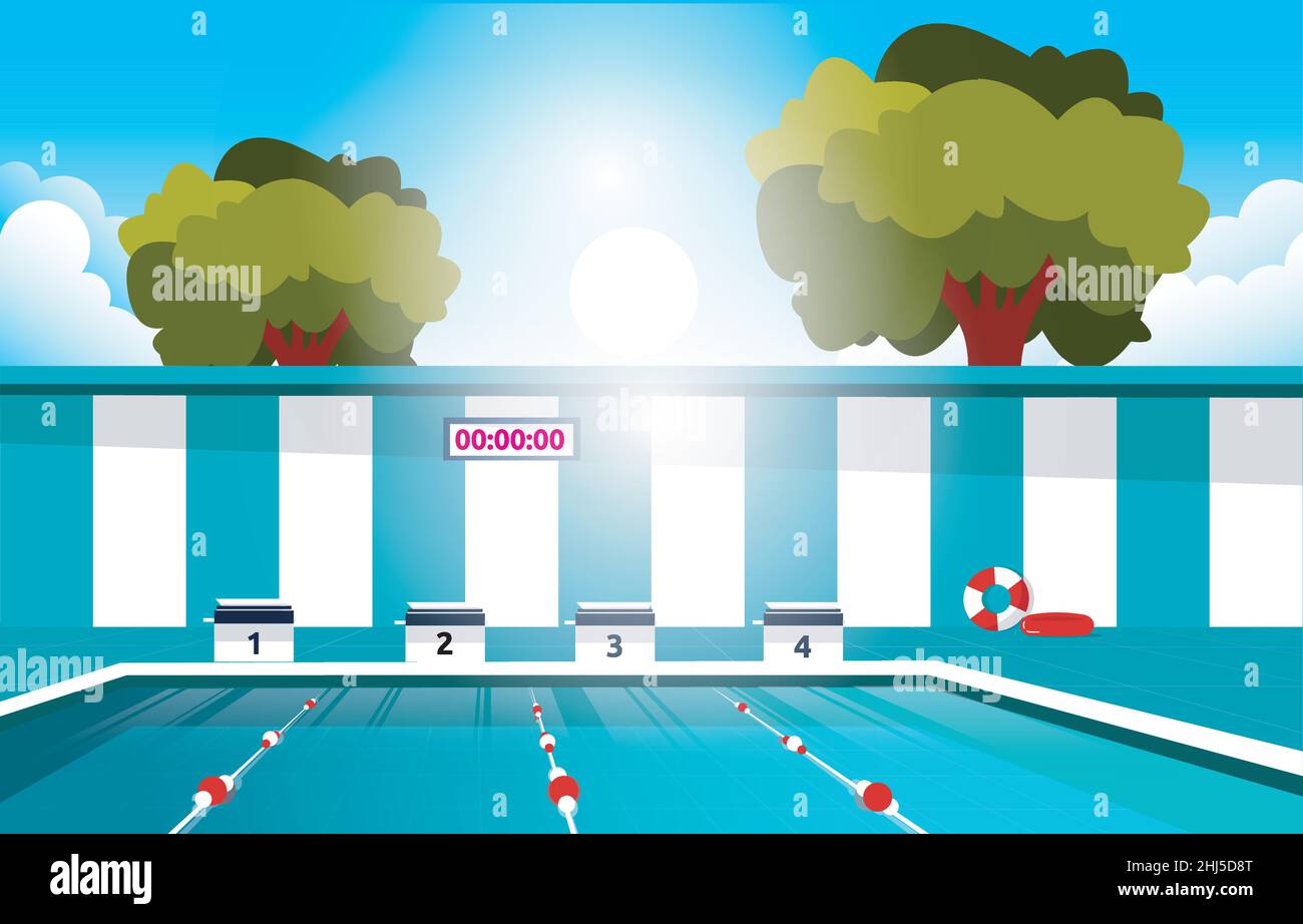 Swimming Pool Arena Swim Lane Sport Competition Flat Design Illustration Stock Vector