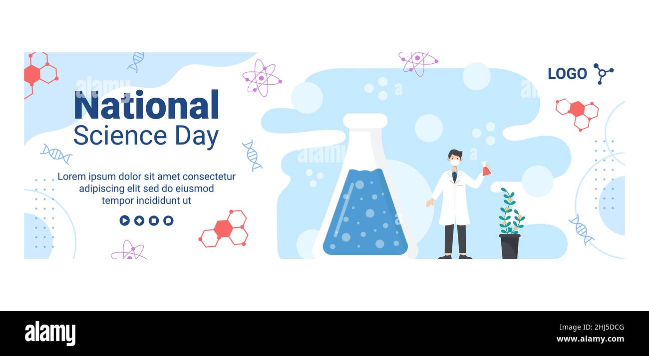 National Science Day Cover Template Flat Design Illustration Editable of Square Background Suitable for Social Media or Greeting Card Stock Vector