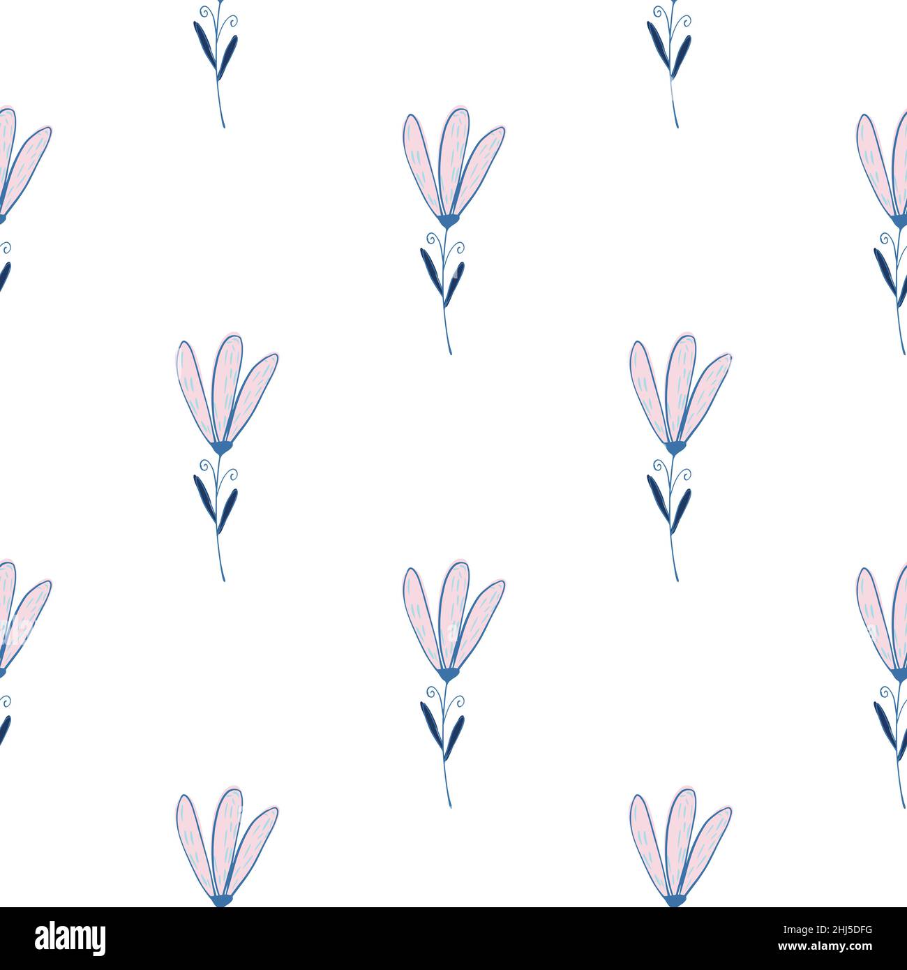 Isolated seamless pattern with contoured flowers doodle silhouettes ...