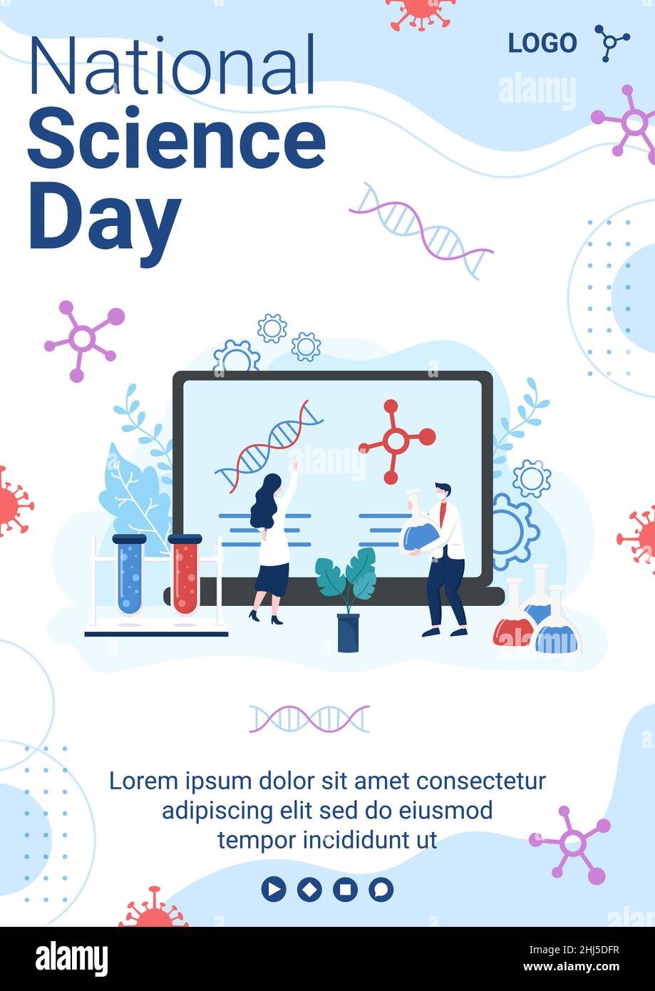 National Science Day Flyer Template Flat Design Illustration Editable of Square Background Suitable for Social Media or Greeting Card Stock Vector