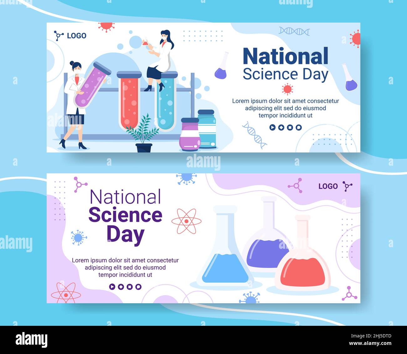 National Science Day Banner Template Flat Design Illustration Editable of Square Background Suitable for Social Media or Greeting Card Stock Vector