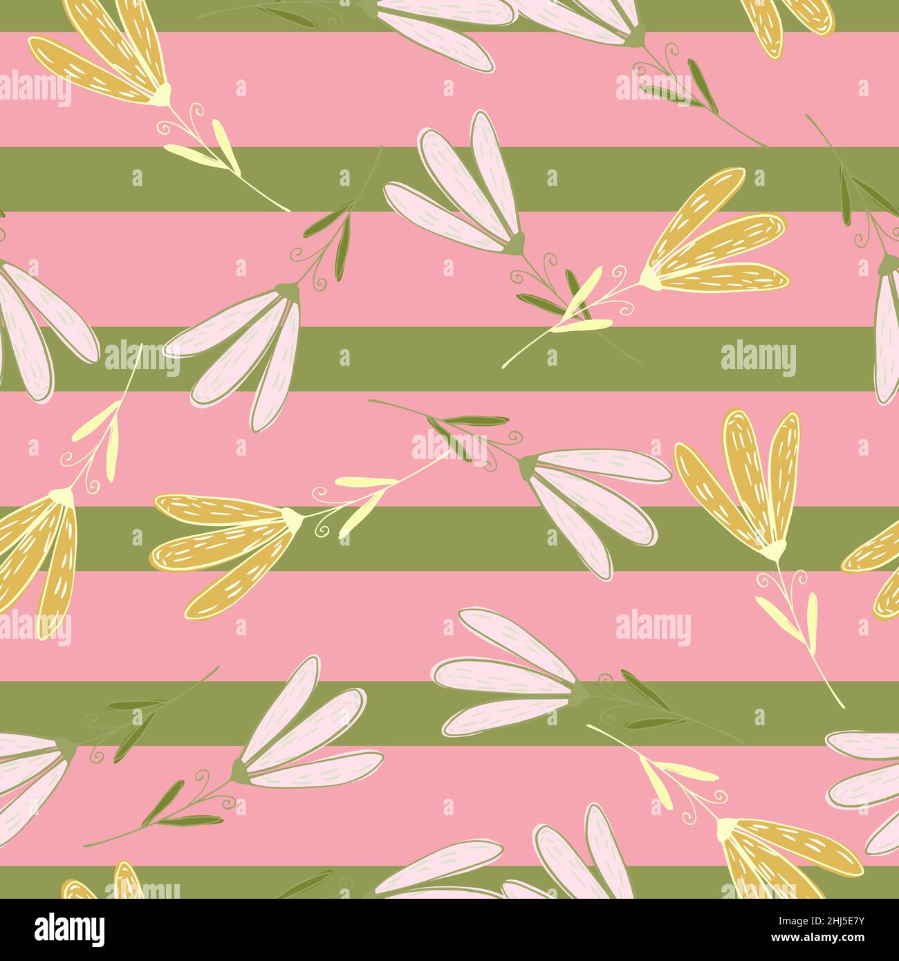 Seamless random pattern with simple flower elements. Pink and green ...