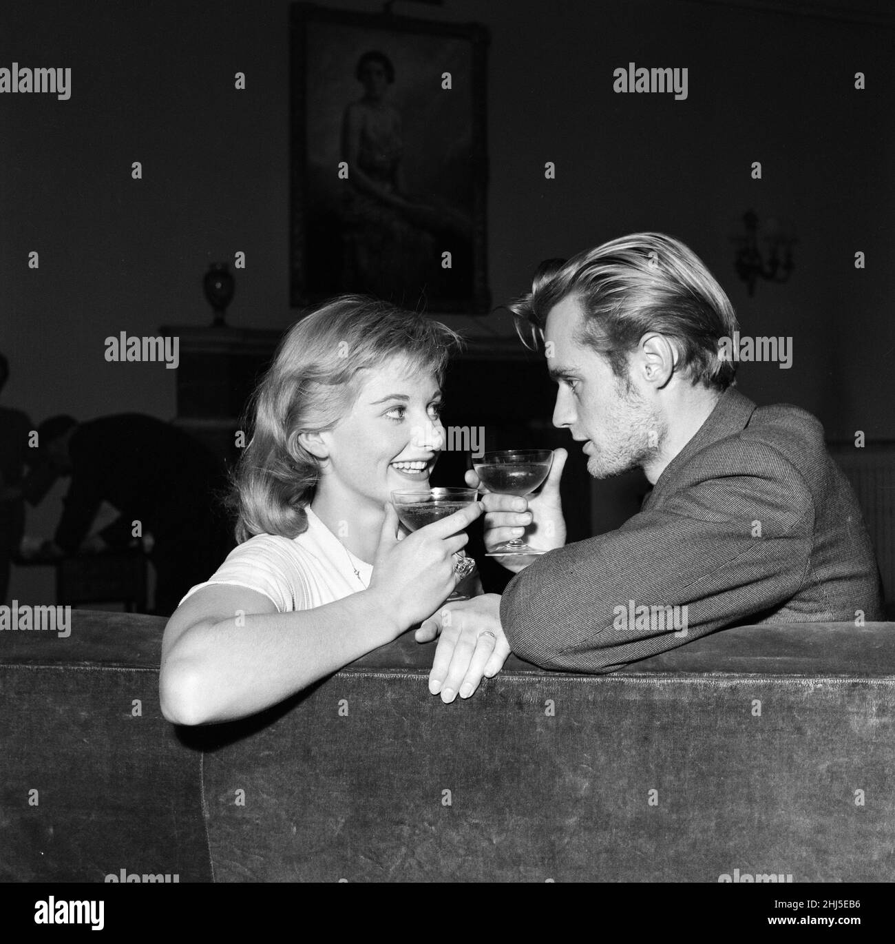 Actress Jill Ireland is pictured with her new husband, actor David McCallum. 12th May 1957. Stock Photo