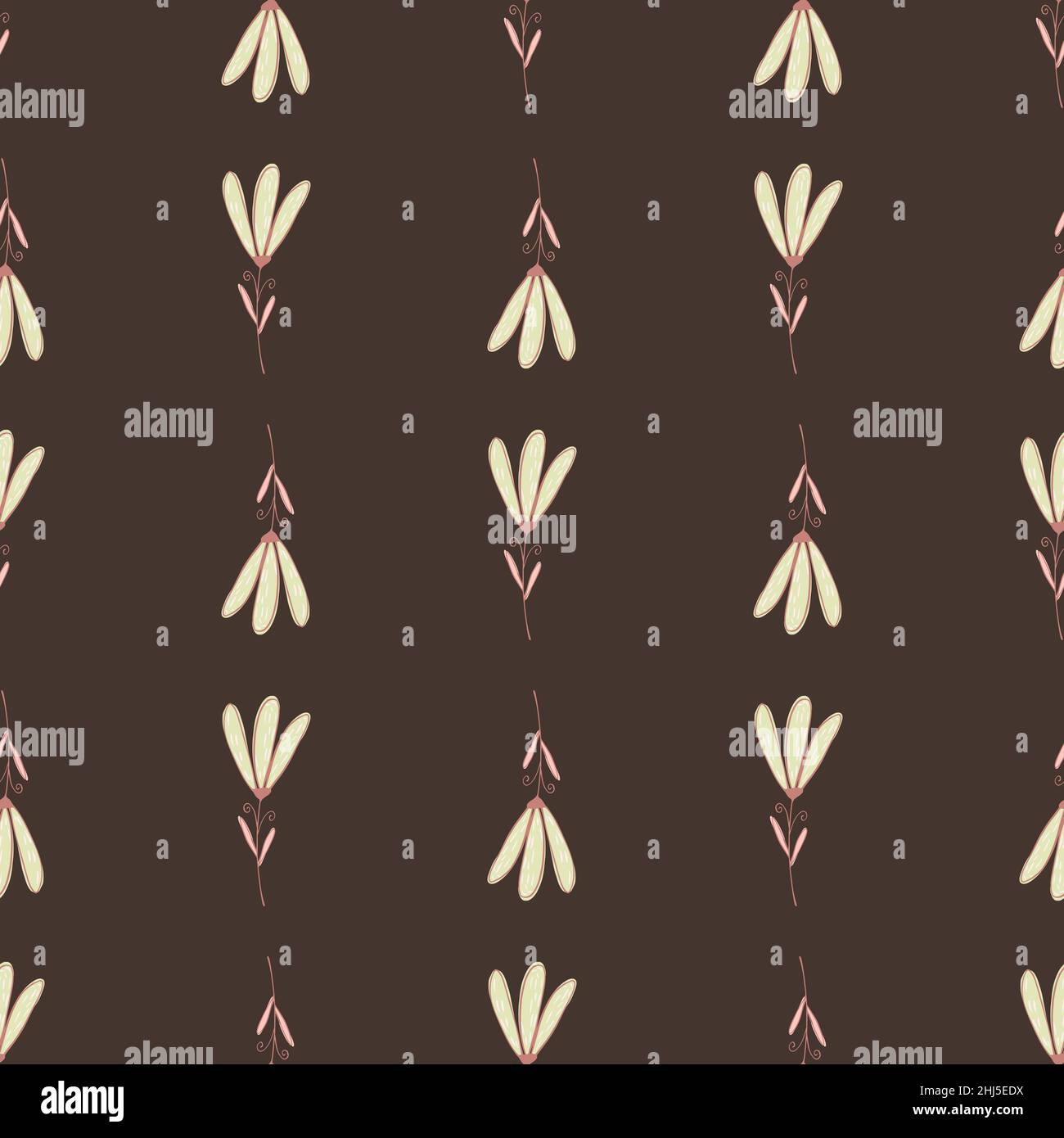 Abstract botanic seamless pattern with flower silhouette ornament. Brown background. Flat vector print for textile, fabric, giftwrap, wallpapers. Endl Stock Vector