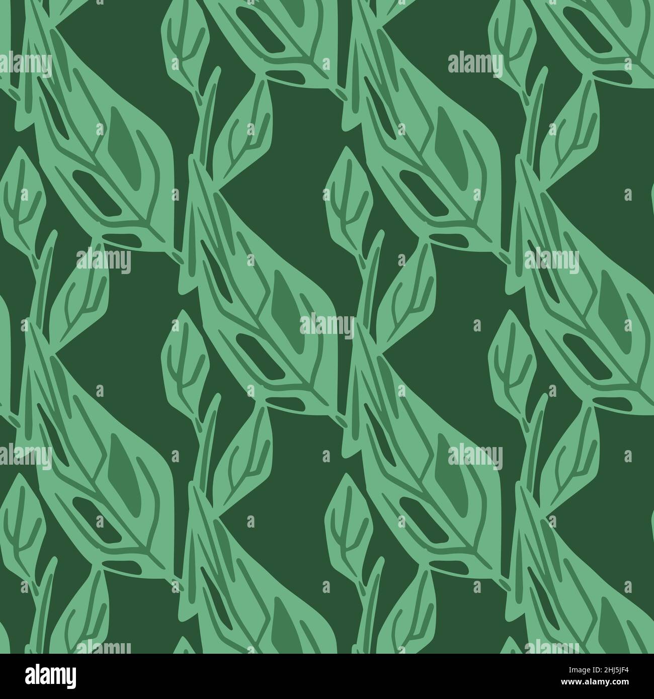 Decorative seamless pattern with simple contoured leaf elements. Green ...
