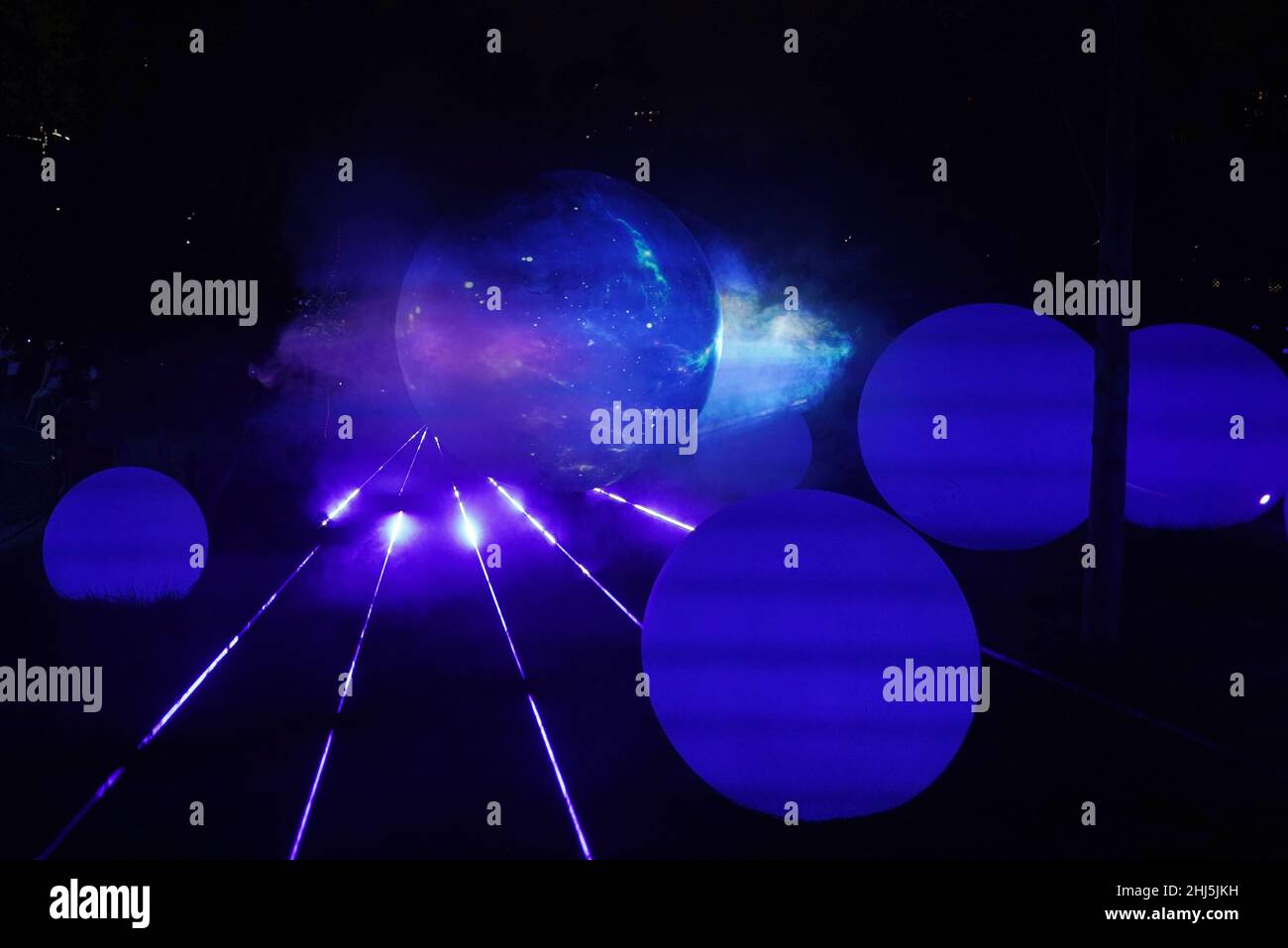 Light Show Path Lights of sky parade and light show Stock Photo - Alamy