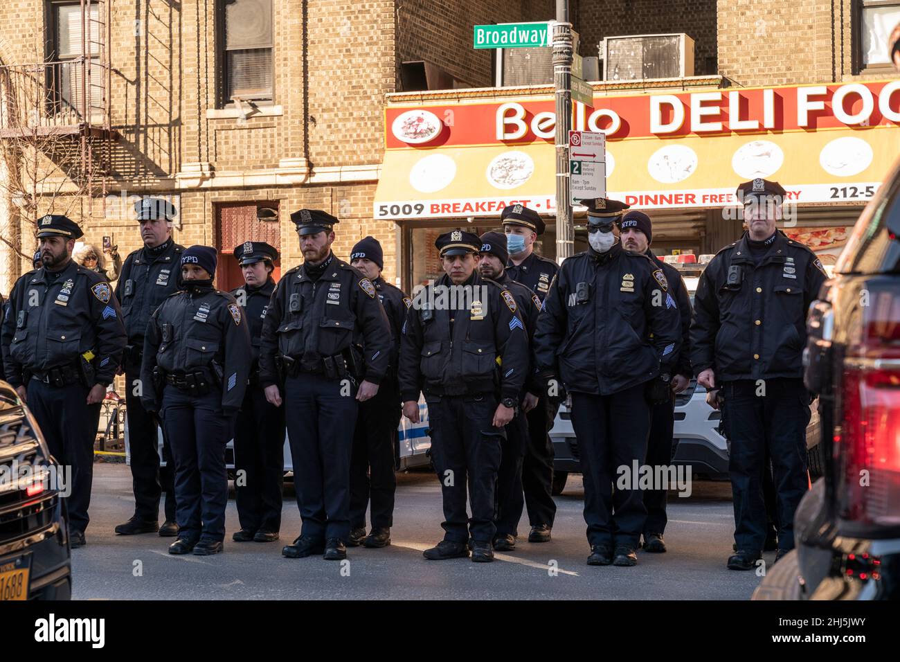 New York, NY January 26, 2022 Police officers gather to pay tribute
