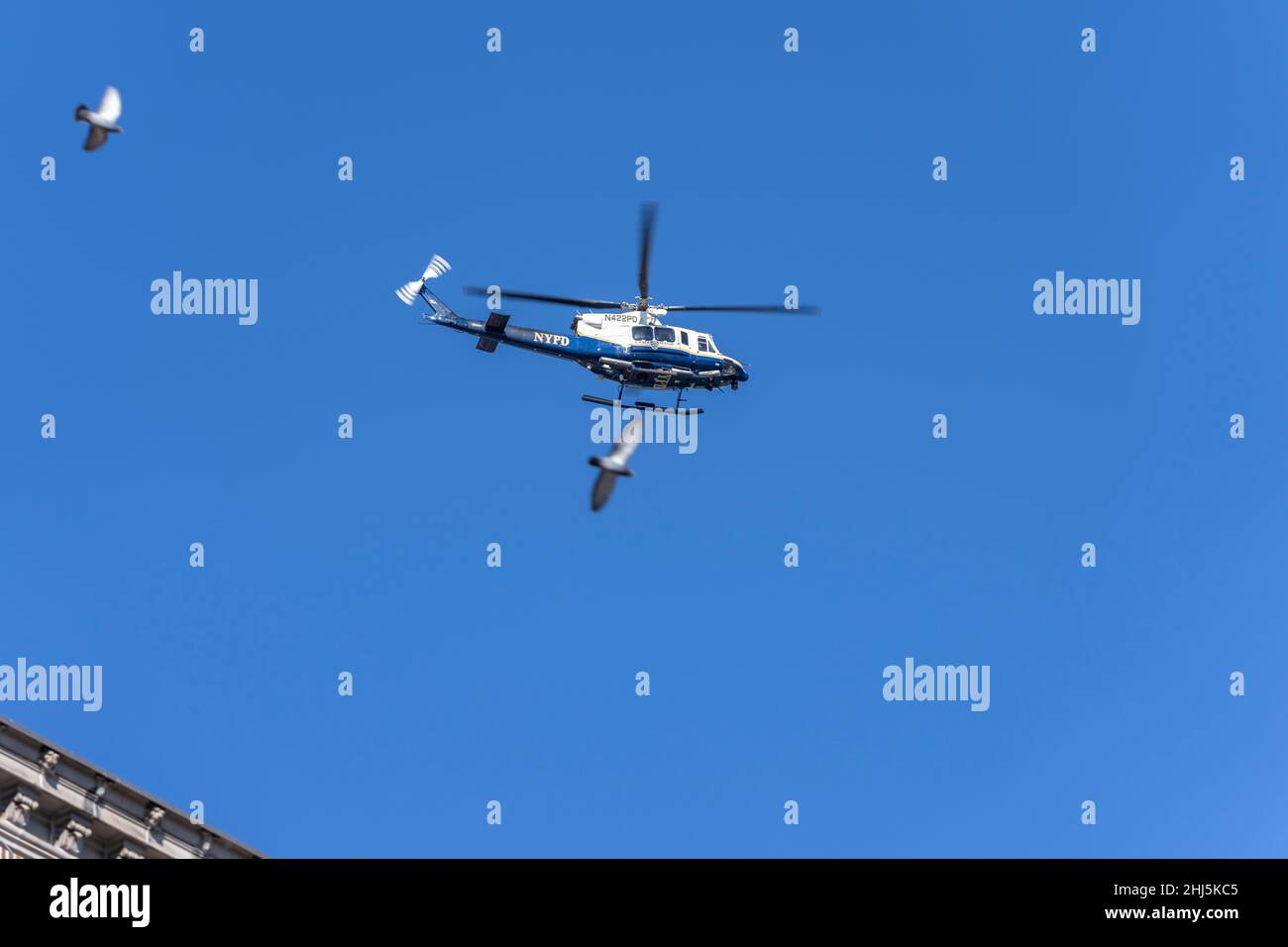 New York, NY January 26, 2022 Police helicopter flying overhead