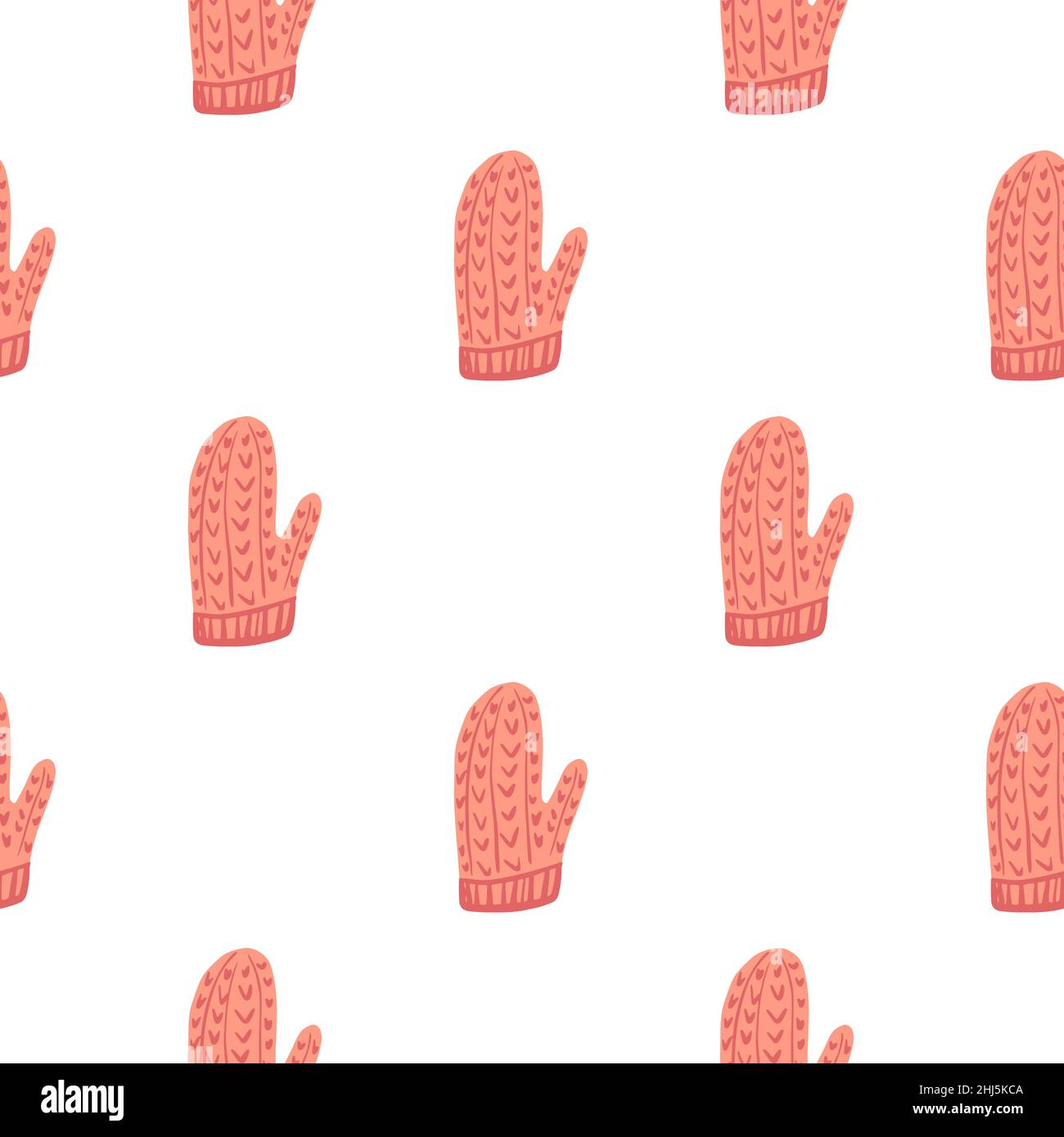 Pink simple cartoon mittens isolated seamless pattern. White background ...