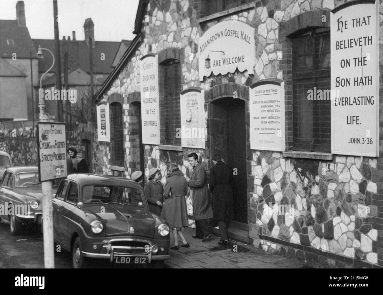 Adamsdown Gospel Hall, Kames Place, Adamsdown, an inner city area and community in the south of Cardiff, Wales. 23rd January 1961. Stock Photo