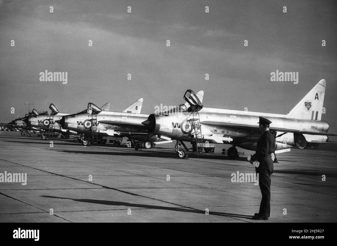 Lightning F MK1 of 74 Squadron seen here on the apron of RAF Leconfield. 15th October 1961 Stock Photo