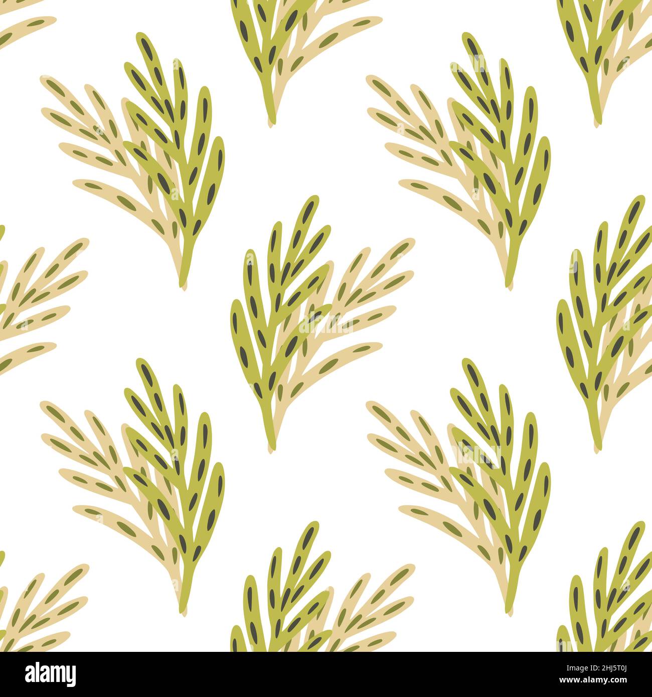 Isolated seamless pattern with hand drawn green and pink colored leaf ...