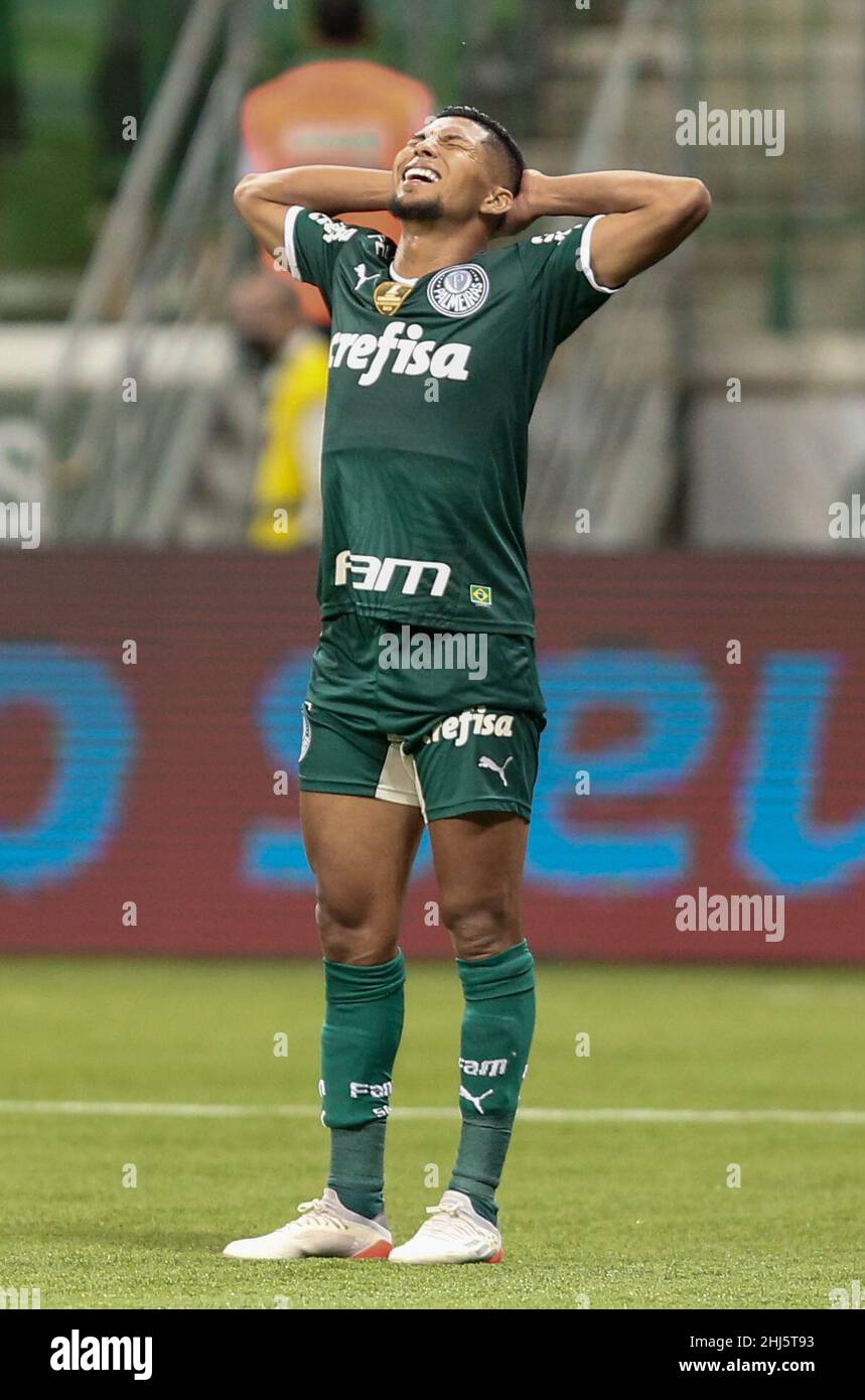 SP - Sao Paulo - 01/26/2022 - PAULISTA 2022, PALMEIRAS X PONTE PRETA - Rony  Palmeiras player celebrates his goal during a match against Ponte Preta at  the Arena Allianz Parque stadium