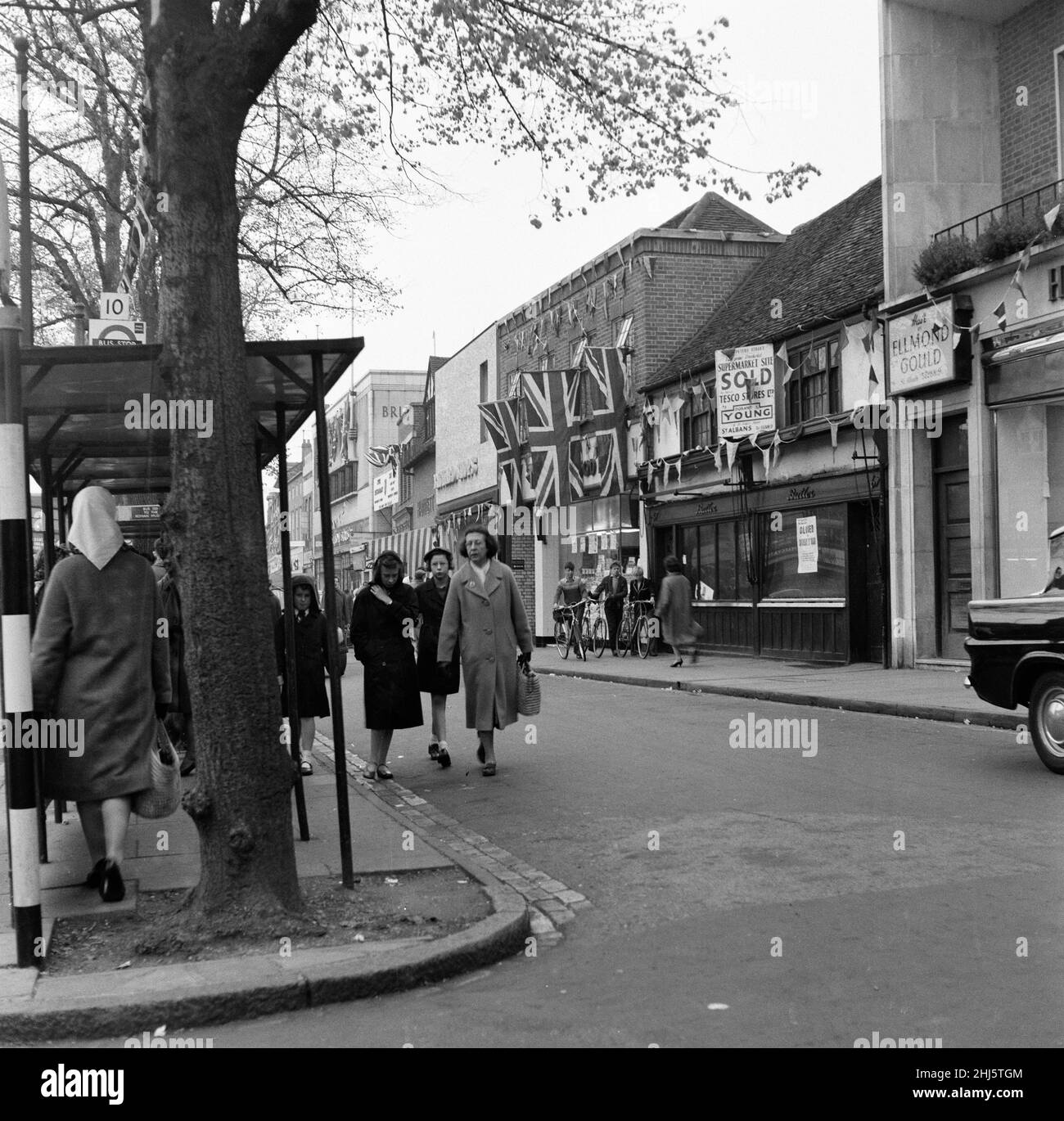 Butchers shop is sold for £100,000 in St Peter's Street, St Albans, Hertfordshire. 1961. Stock Photo