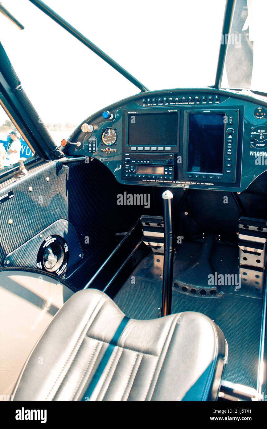 Pilot's cabin in the helicopter Stock Photo