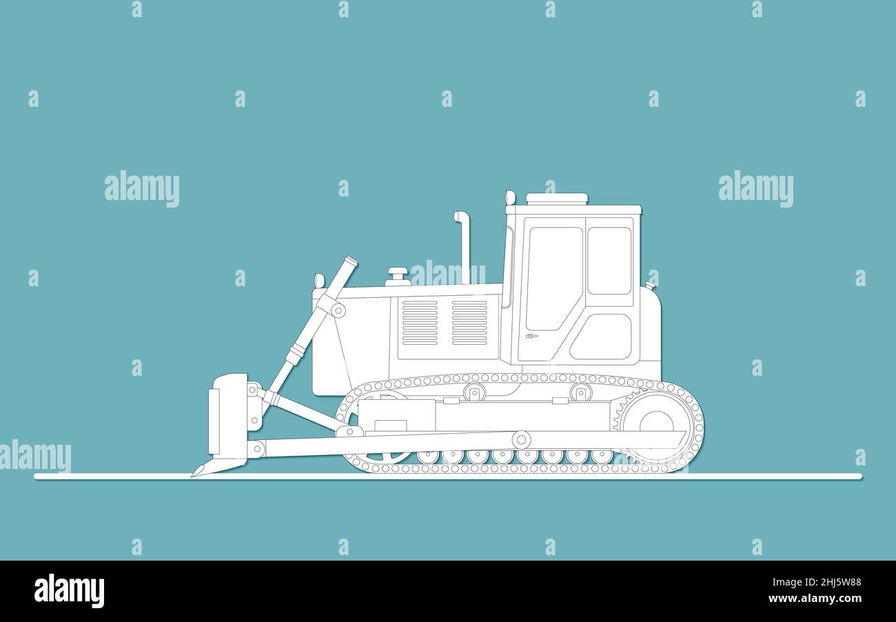Image of crawler construction bulldozer in paper cut style. Vector illustration. Stock Vector