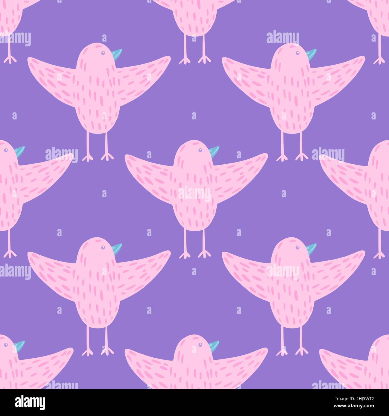 Pink Bird Pattern Decorative seamless pattern with pink hand drawn flying birds ...