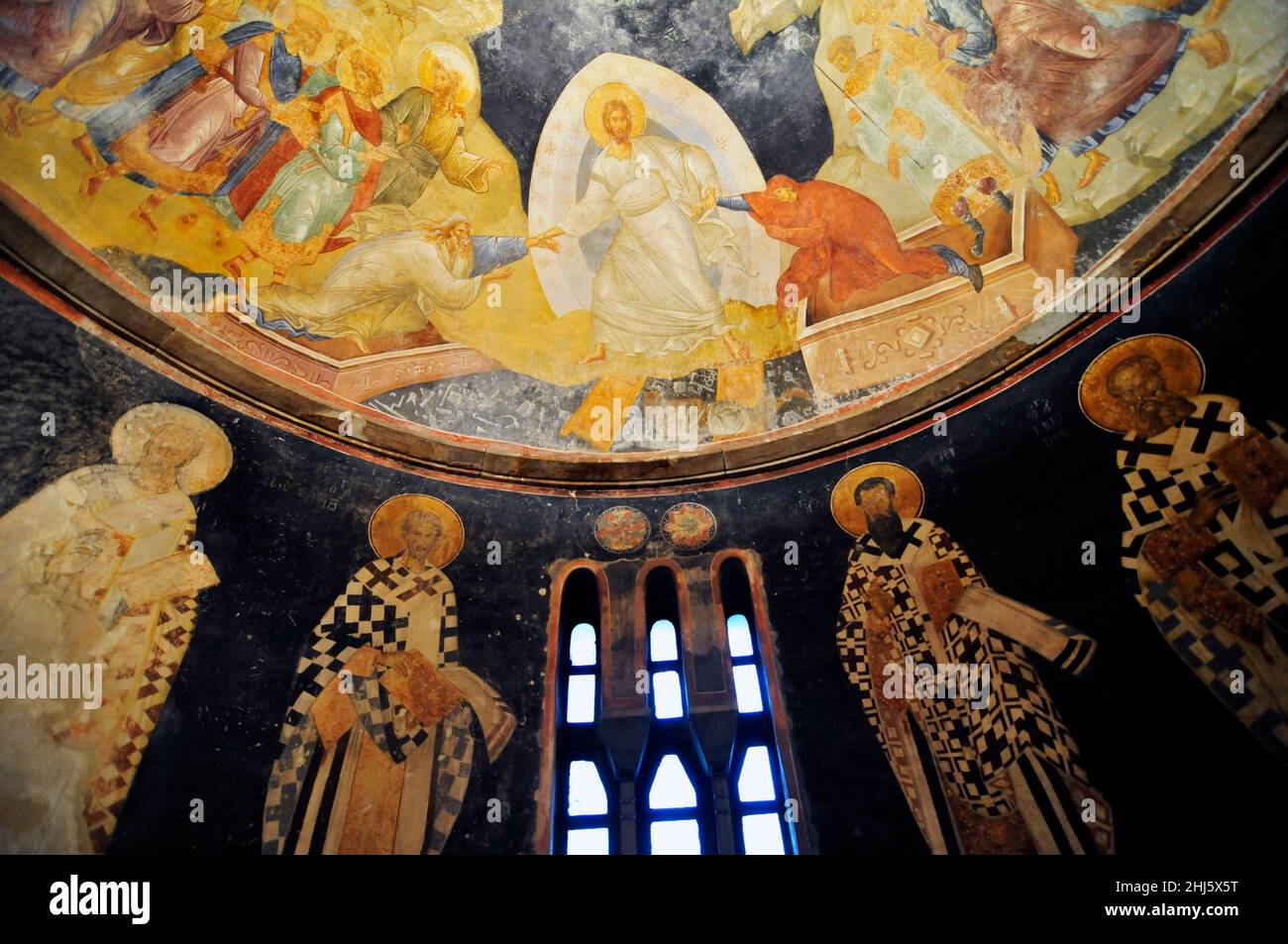 Anastasis fresco and Church Fathers wearing bishop's robes in the  Parekklesion or Funeral Chapel, Chora Church in Istanbul, Turkey Stock  Photo - Alamy