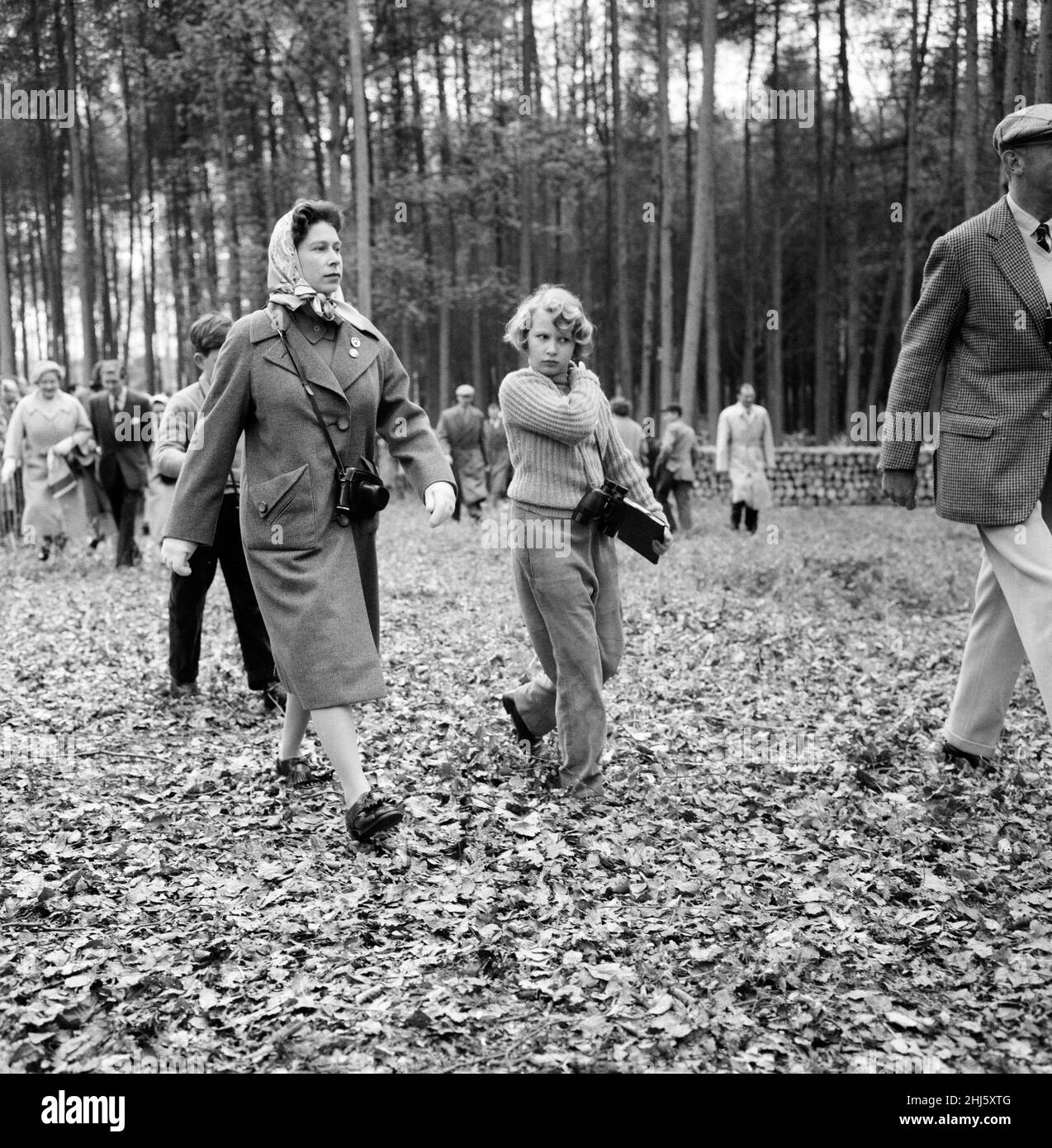 The Royal family at the Badminton Horse Trials. Pictured, Queen Elizabeth II and Princess Anne. April 1960. Stock Photo