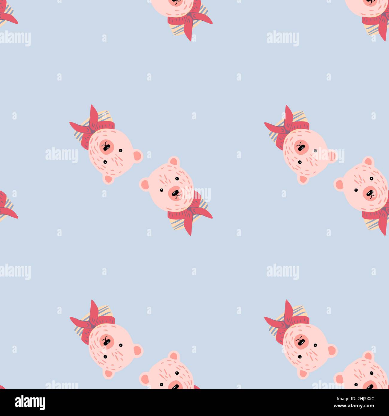 Minimalistic style seamless pattern with pink sailor bear head shapes ...