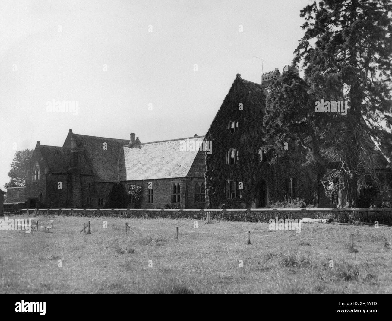 Christ College in Brecon, a market town and community in Powys, Mid Wales, 20th June 1957. A view of the college from the playing fields. Stock Photo