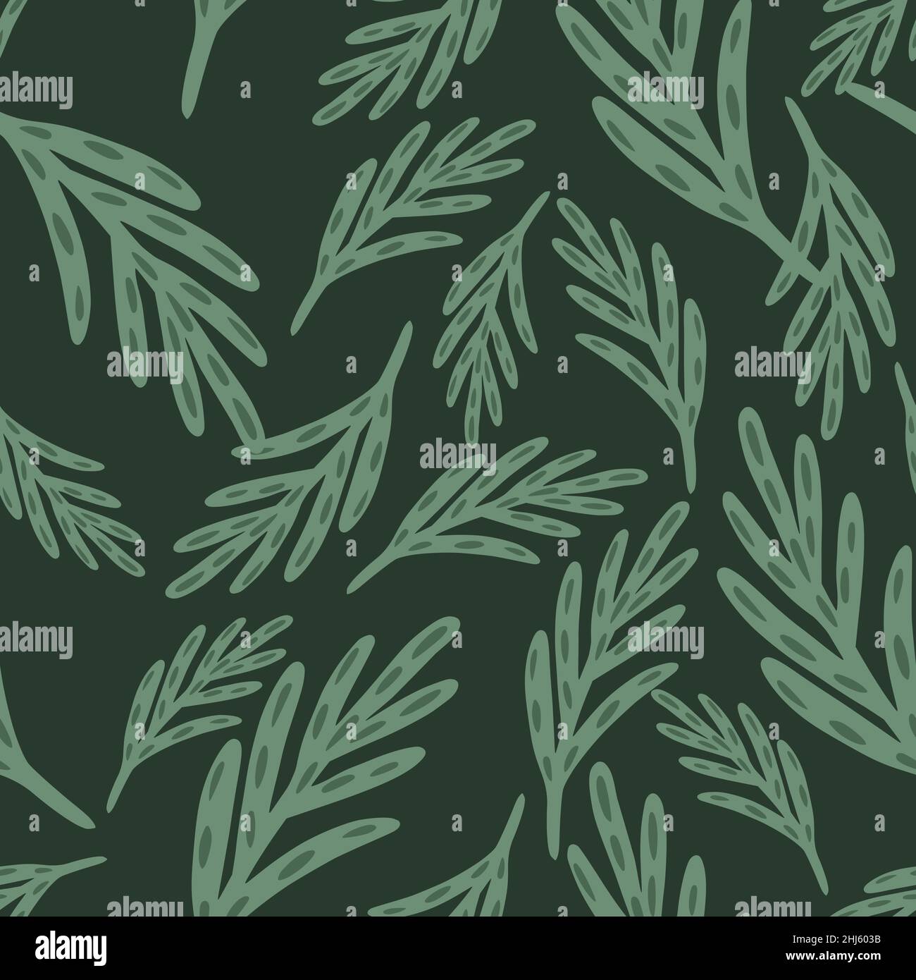 Seamless random pattern with green hand drawn foliage leaves shapes ...