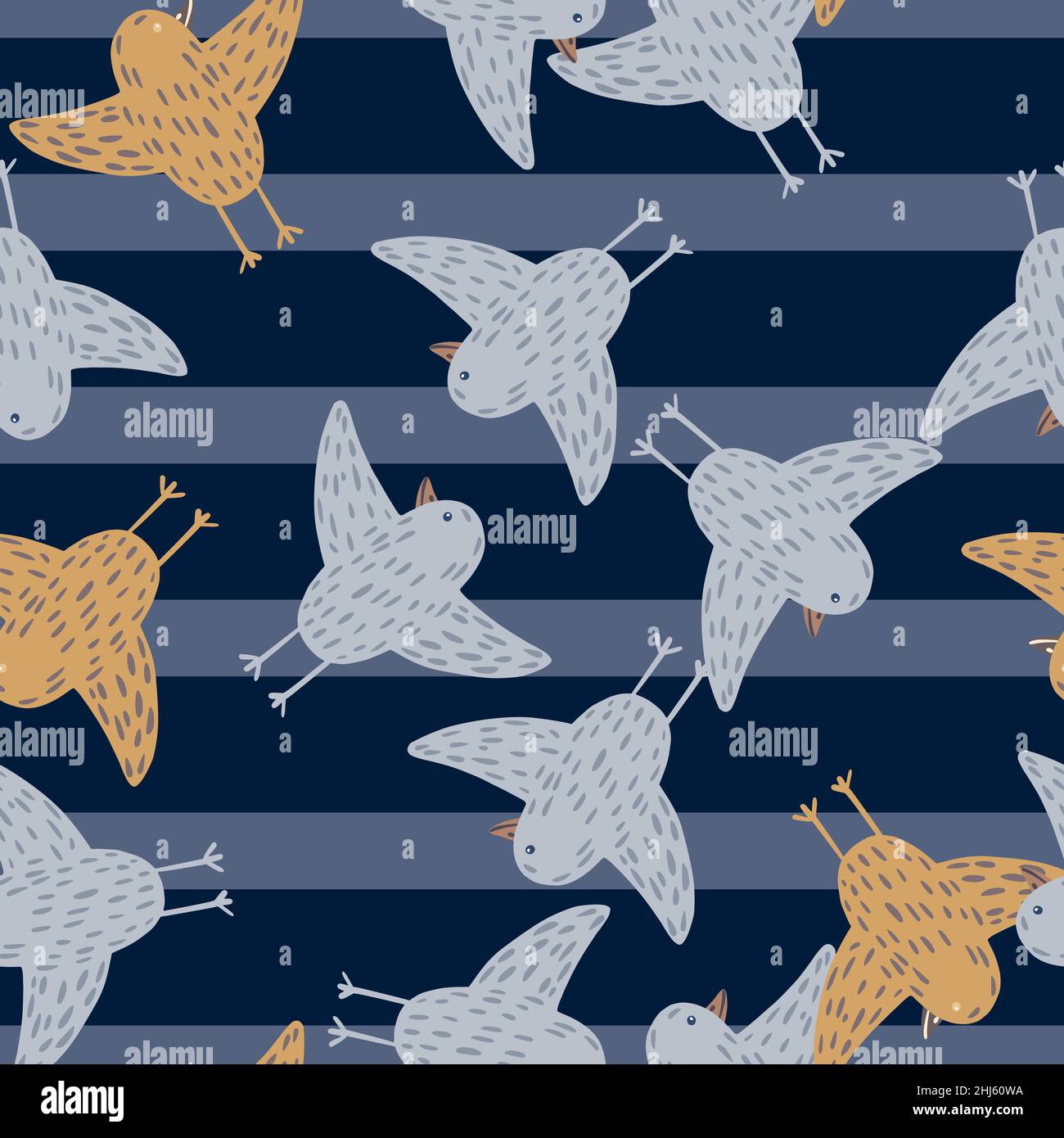 Doocle kids style seamless pattern with random flying birds shapes ...