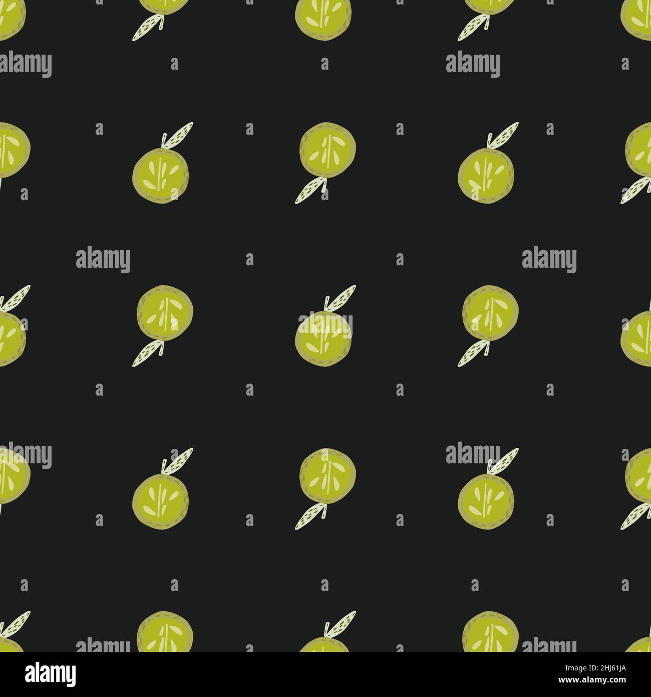 Contrast seamless pattern with doodle hand drawn green apple shapes ...