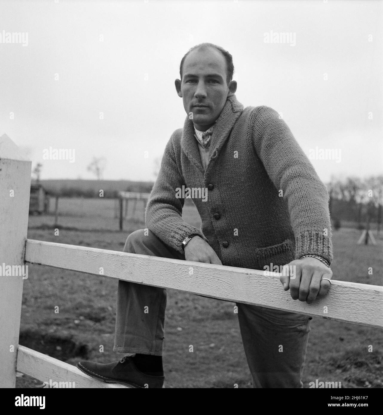 Racing driver Stirling Moss pictured at Nunney, near Frome, Somerset, where he is staying at the home of Mr Robin Walker. 13th March 1960. Stock Photo