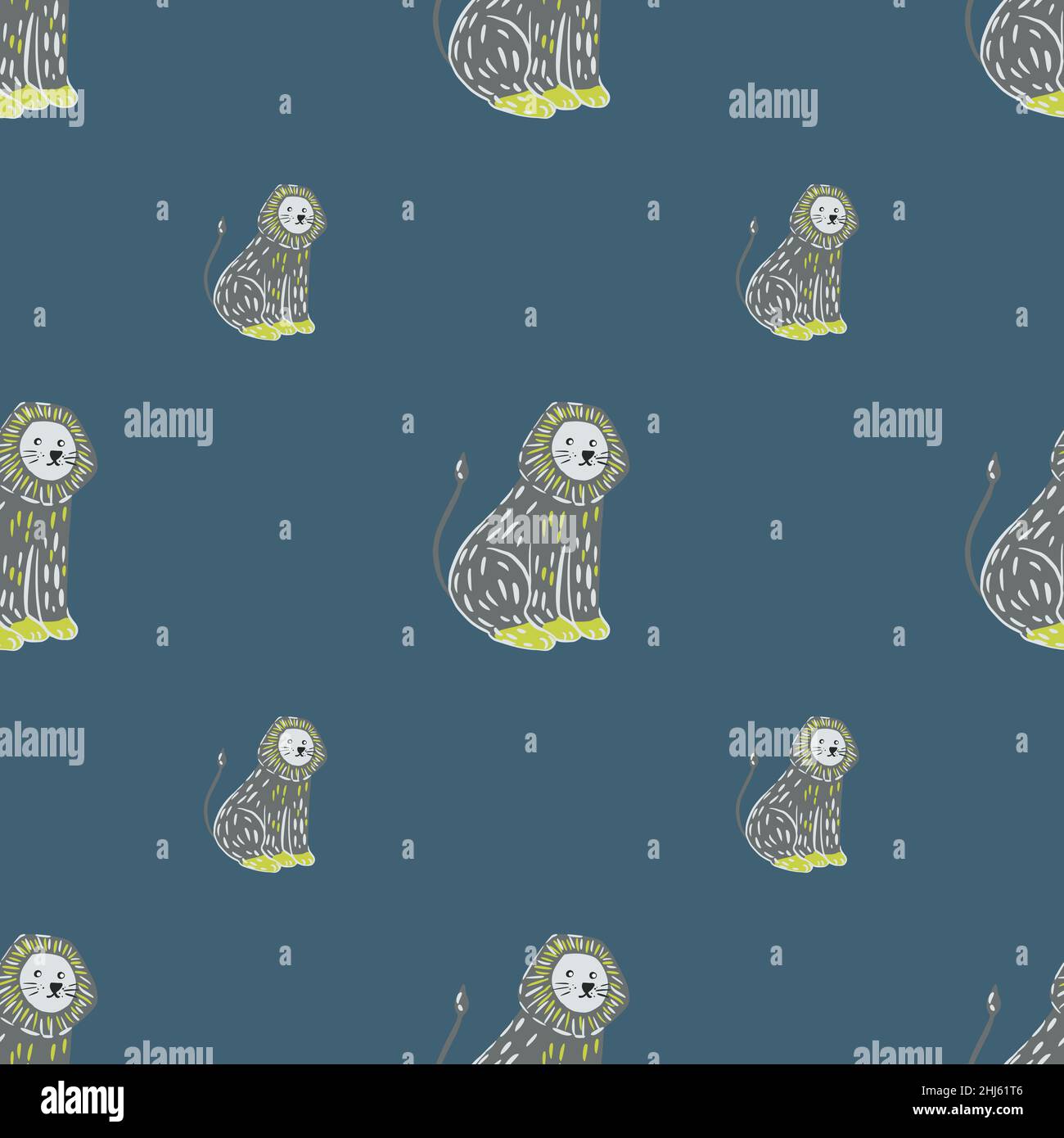 Minimalistic style seamless zoo pattern with grey hand drawn lion print ...