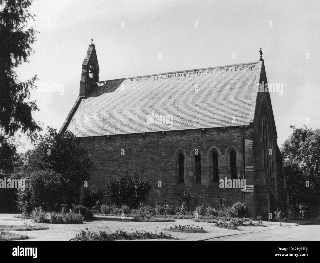 Christ College in Brecon, a market town and community in Powys, Mid Wales, 20th June 1957. School Chapel Stock Photo