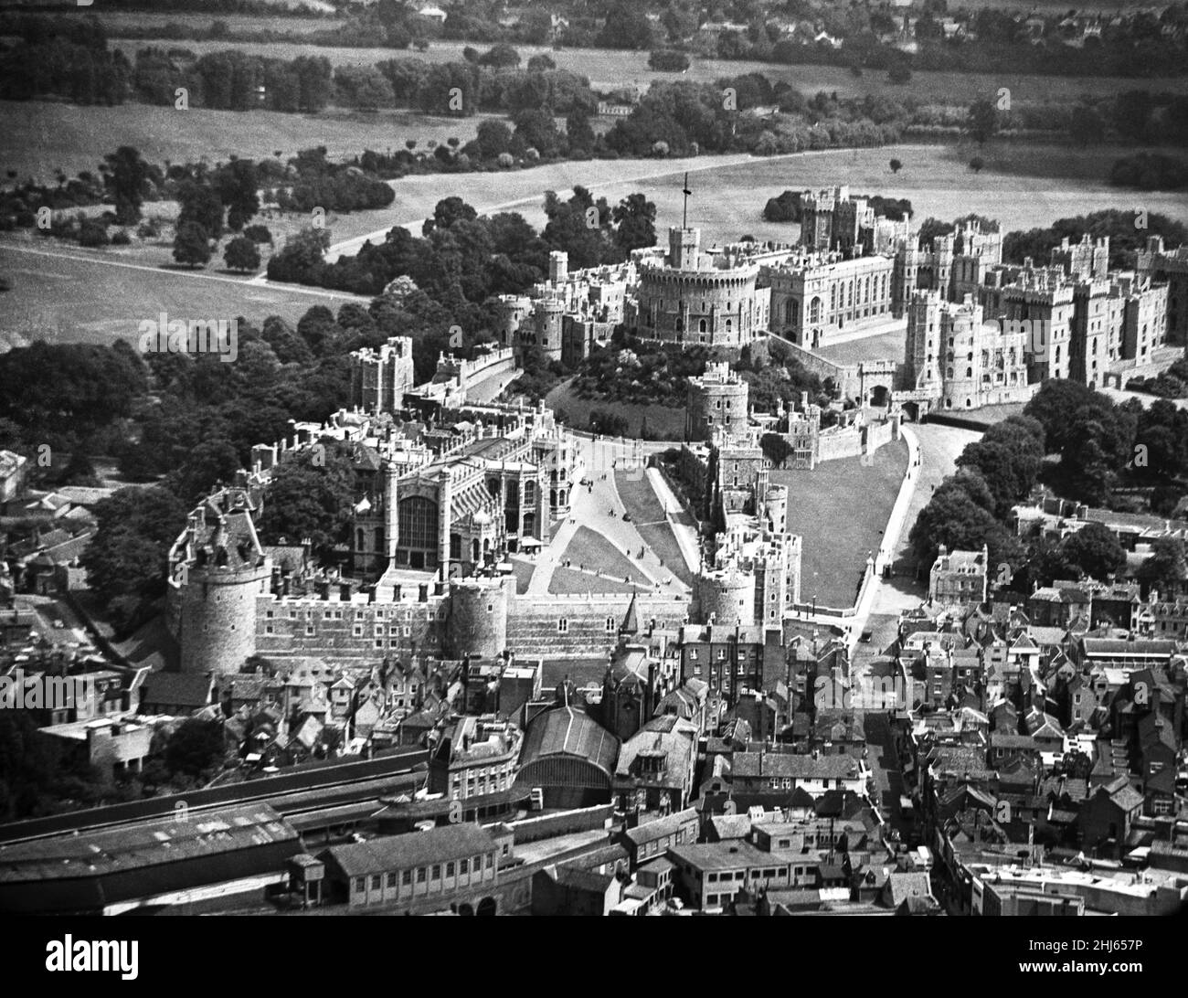 An aerial view of Windsor Castle, Berkshire. 16th July 1956. Stock Photo
