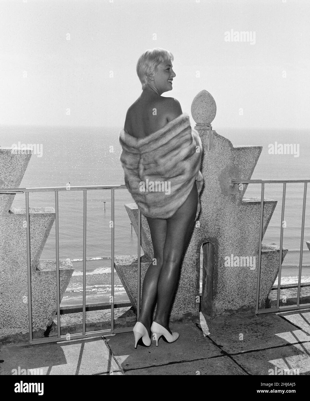 1956 Venice Film Festival, Friday 31st August 1956. Our Picture Shows ... Italian TV star Elena Guisti, wearing a fur wrap. Stock Photo