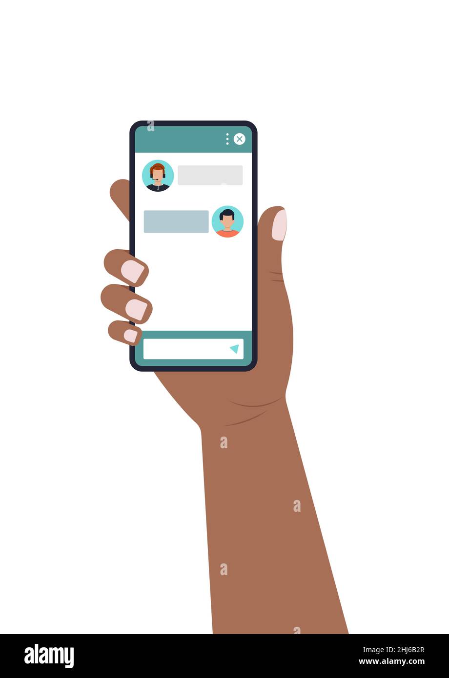 Chat bot dialoge window form on smartphone screen flat design isolated. Stock Vector