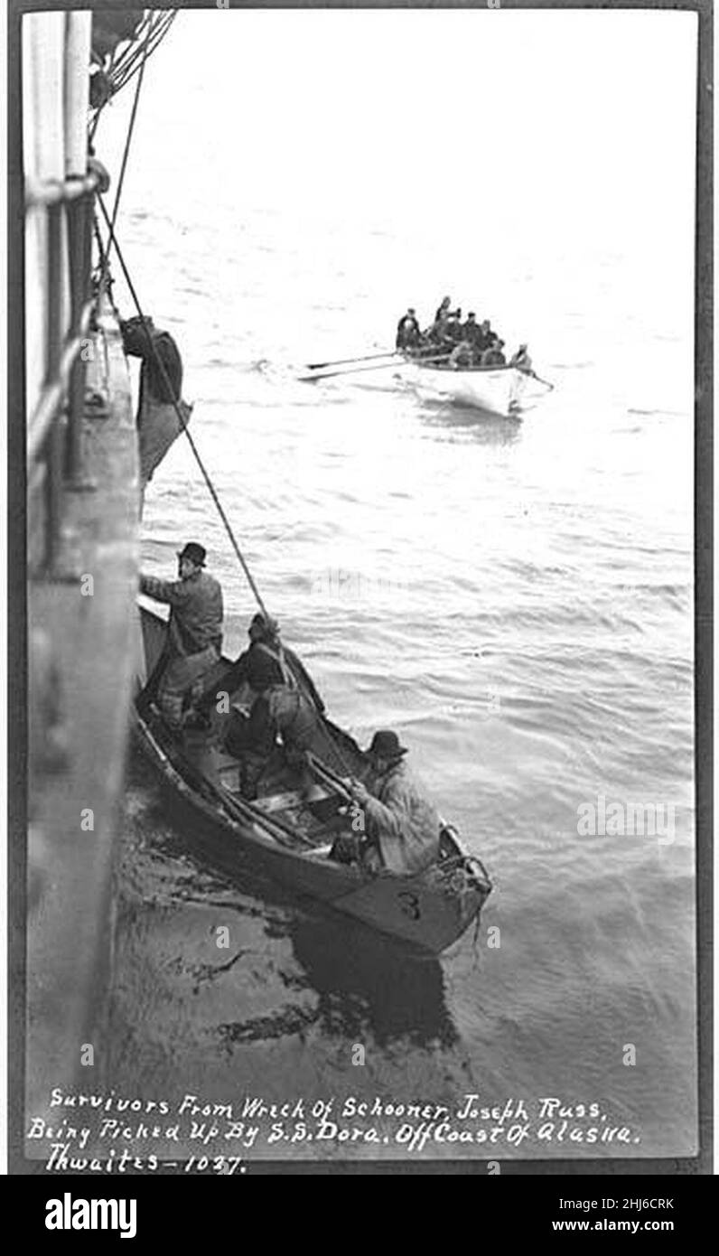 Shooner Joseph Rudd Survivors from wreck of schooner JOSEPH RUSS boarding steamer DORA, off ...