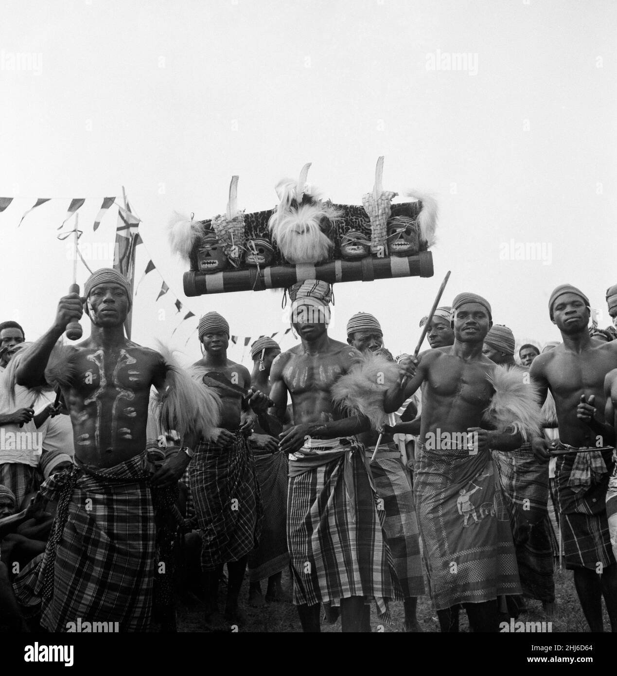 Nigerian warriors and dancers, dance for Queen Elizabeth II and The Duke of Edinburgh during